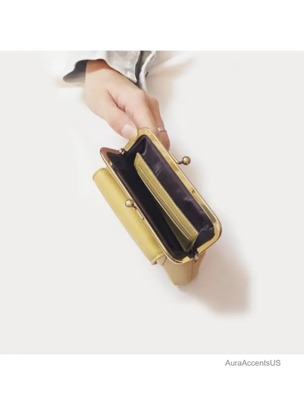 Vintage Kiss Lock Coin Purse Faux Leather Card Slots Women
